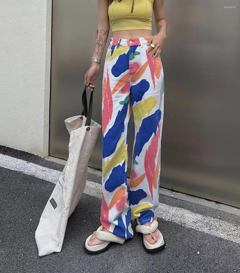 

Women' Jeans Retro High Street Tie-Dye Women' Washed Wide-Leg Pants 2022 Summer Fall Denim Trousers Ladies Casual Jean Trouser, Picture color