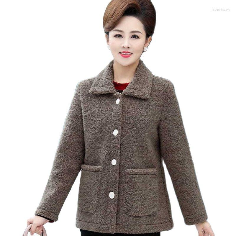 

Women's Wool Middle Aged Mother Autumn Winter Skin Hair One Body Imitate Lamb Women's Coat Pieces Grain Velvet Short Ladies Jacket, Chocolate color