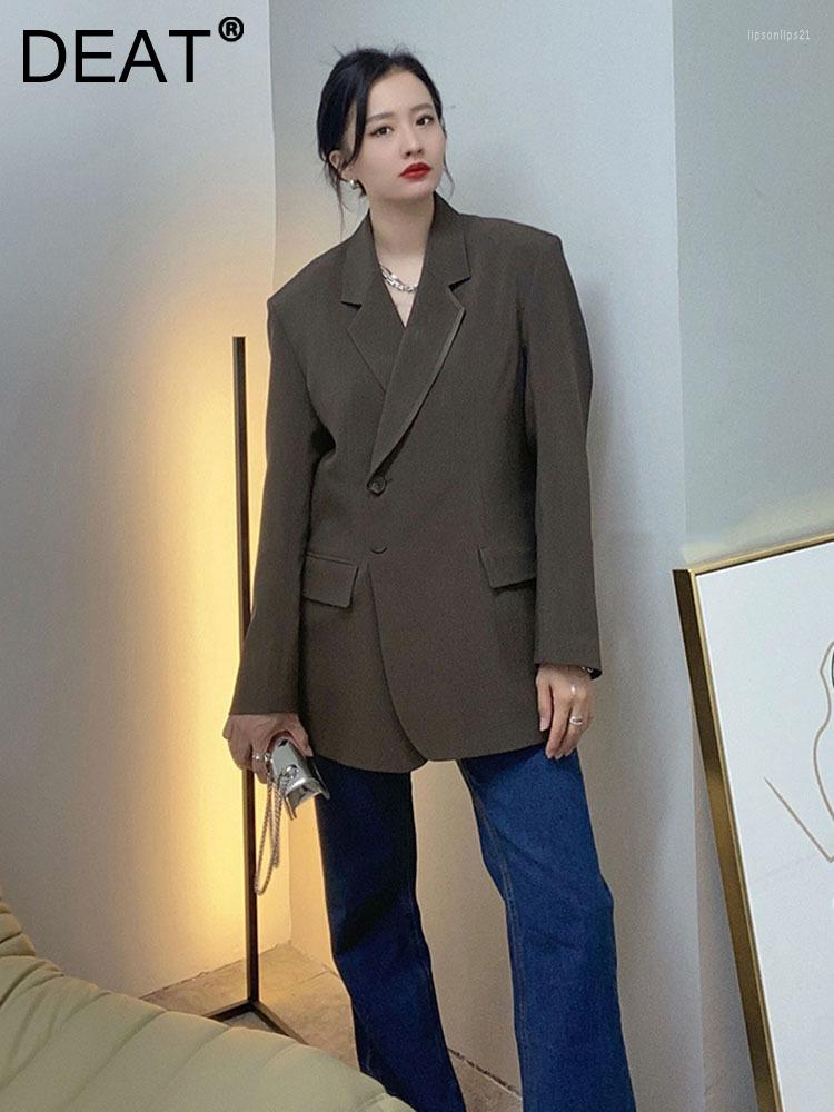 

Women' Suits Woman Coat Retro Brown Solid Puff Sleeve Single Breasted Notched Loose Outerwear Office Lady Style 2022 Autumn Fashion, Brown blazer