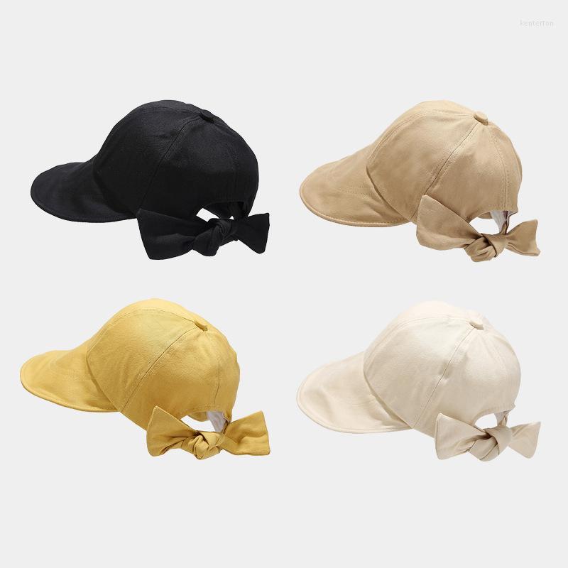 

Ball Caps Summer Sun Protection Wide-brimmed Bow Peaked Cap WWomen's Sunshade Thin Section Breathable Solid Color Wild Casual Baseball, Black
