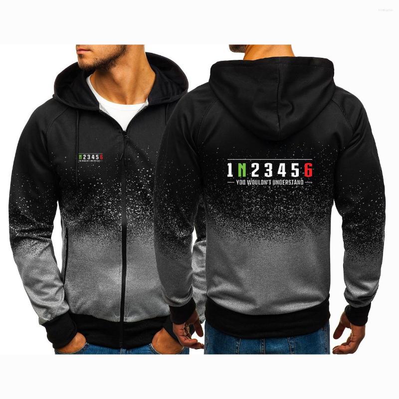 

Men's Hoodies 2022 Men's Long Sleeves Gradient Color Coat Motorcycle Shift Gear 1N23456 Biker Printed Zipper Hooded Sweatshirt Top