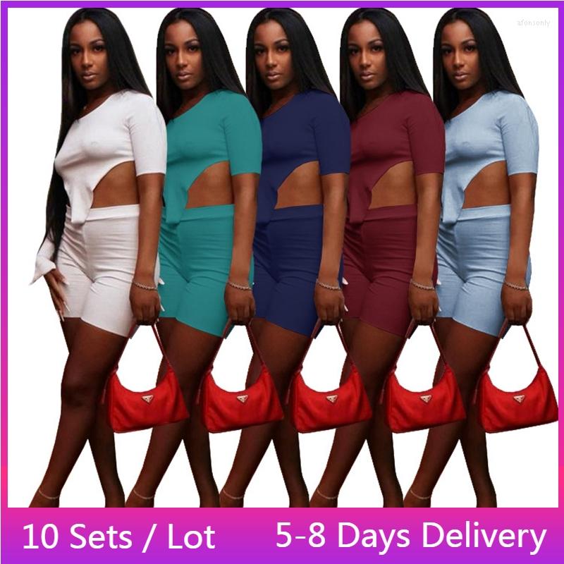 

Women' Tracksuits Wholesale Items Casual Two Piece Set Women Clothes Biker Shorts And Slim Crop Top Summer Solid Bodycon Tracksuit Sets, White
