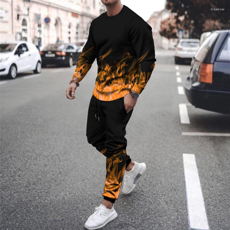 

Men' Tracksuits 2022 Summer Men' Long-sleeved Trousers Two-piece Sports 3D Flame Printing Suit Casual Men, Wyt5413