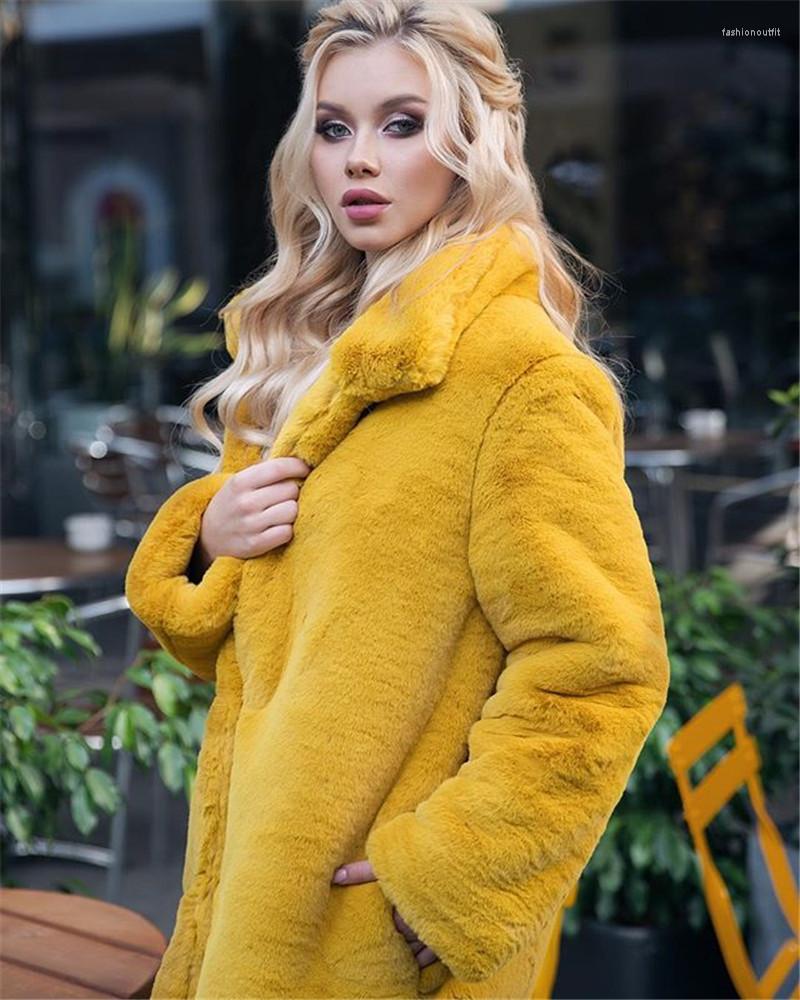 

Women's Fur Mink Coat Mid-Length 2022 Style Faux Warm Slim Fit, White