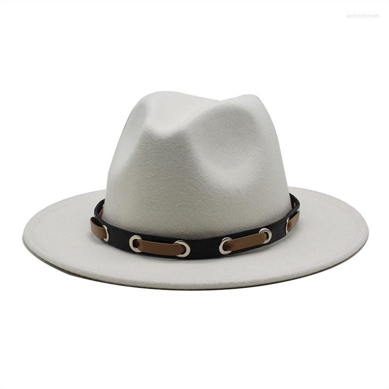

Berets Trendy Men Women Wool Felt Jazz Style Fedora Hats Panama Trilby Party Formal Top Hat In BLACK WHITE AND YELLOW With Belt Decor
