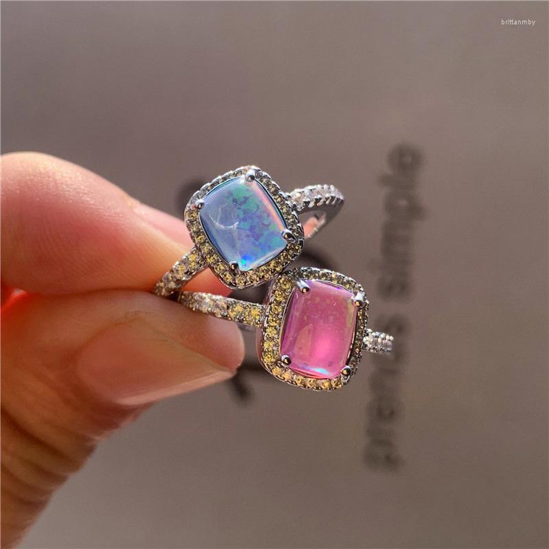 

Wedding Rings Vintage Female Square Opal Stone Ring Classic Silver Color Thin For Women Dainty Bride Crystal Engagement
