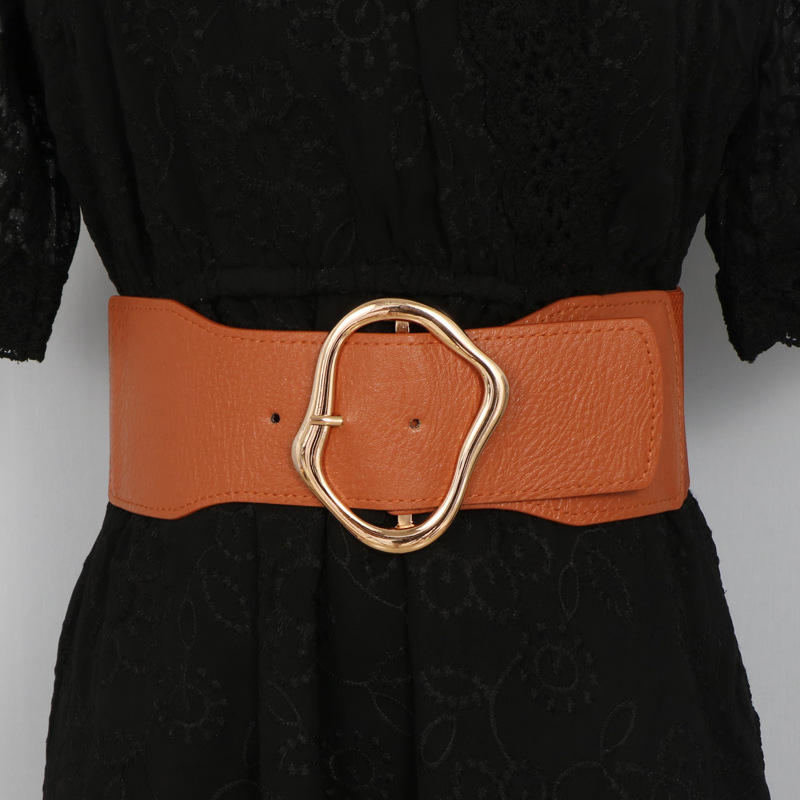 

INS Retro Irregular Buckle Pu Decorate Skirt Blouse Elastic Waist Belt for Women, 80-100cm