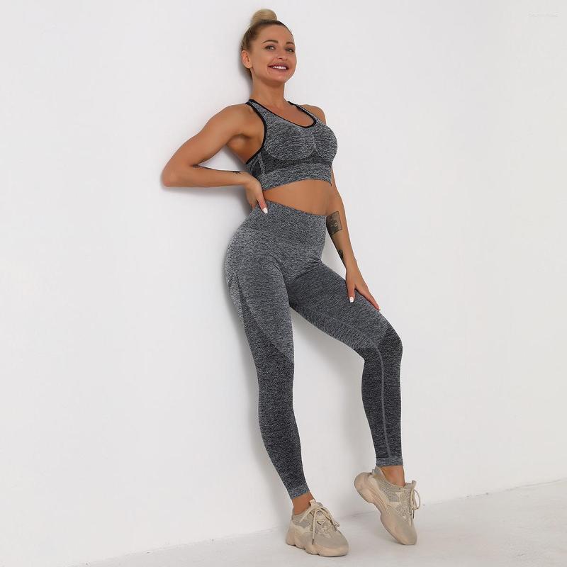 

Active Sets Seamless Knitted Sexy Women' Sports Vest High Waist Push Hip Pants Yoga Leggings Fitness Suit Gym Wear Set, Black