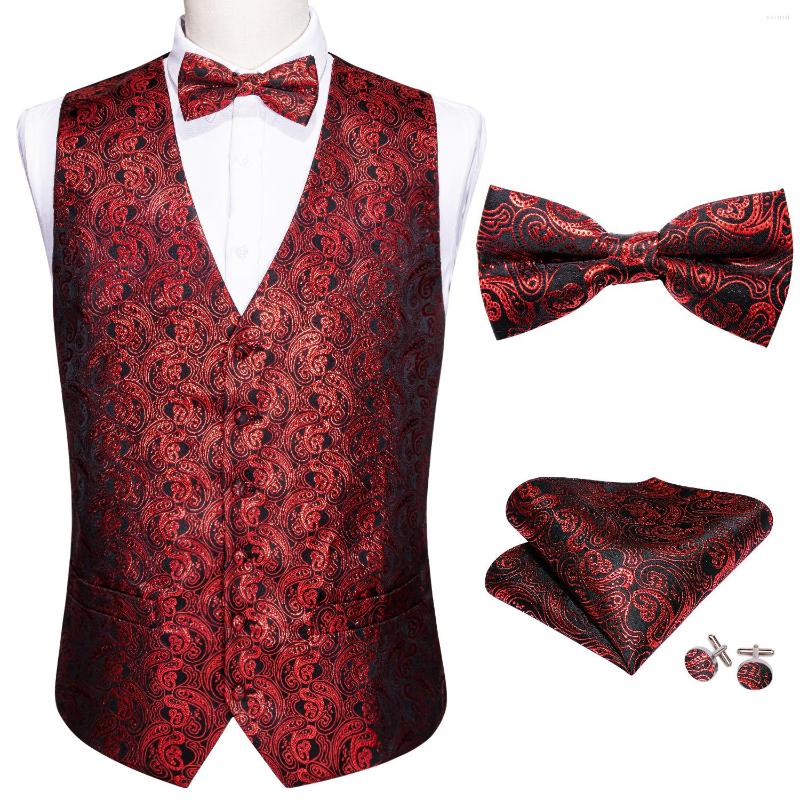 

Men' Vests Red Mens Wedding Suit Vest Paisley Jacquard Folral Silk Waistcoat Handkerchief Bow Tie Set Barry.Wang Design, Picture shown