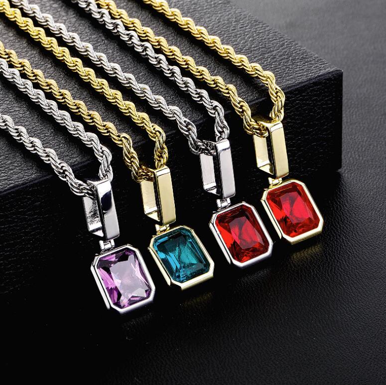 

Hip Hop Necklaces Claw Set AAA Cubic Zirconia Bling Iced Out Solid Square Pendants Necklaces for Men Rapper Jewelry