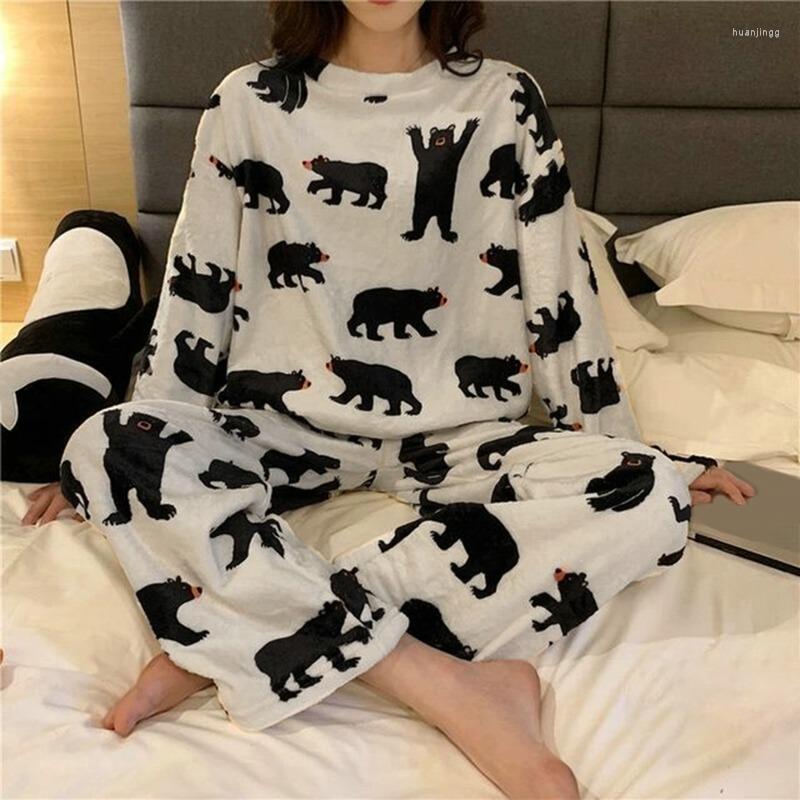 

Men's Sleepwear Kawaii Flannel Pajamas Nightwear Set Winter Warm Animal Long Sleeve Leisure Pure Color Lovely Women Home Wear Suit, Style3-color6