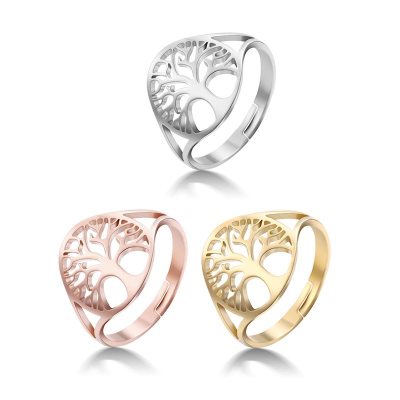 

3 Colors Life Tree Metal Ring Adjustable Opening Men's Hip Hop Fashion Accessories RRA402