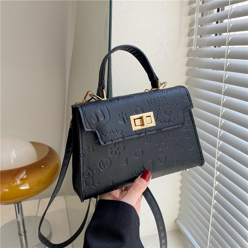 

Evening Bags Spring Retro Textured Small Square Bag Fashion Solid Color Tote Simple Shoulder Messenger, Black