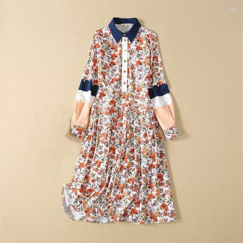 

Casual Dresses Women Runway Dress 2022 High Quality Star Style Turn Down Collar Long Sleeve Patchwork Elegant Shirt NP0825MF, Picture shown