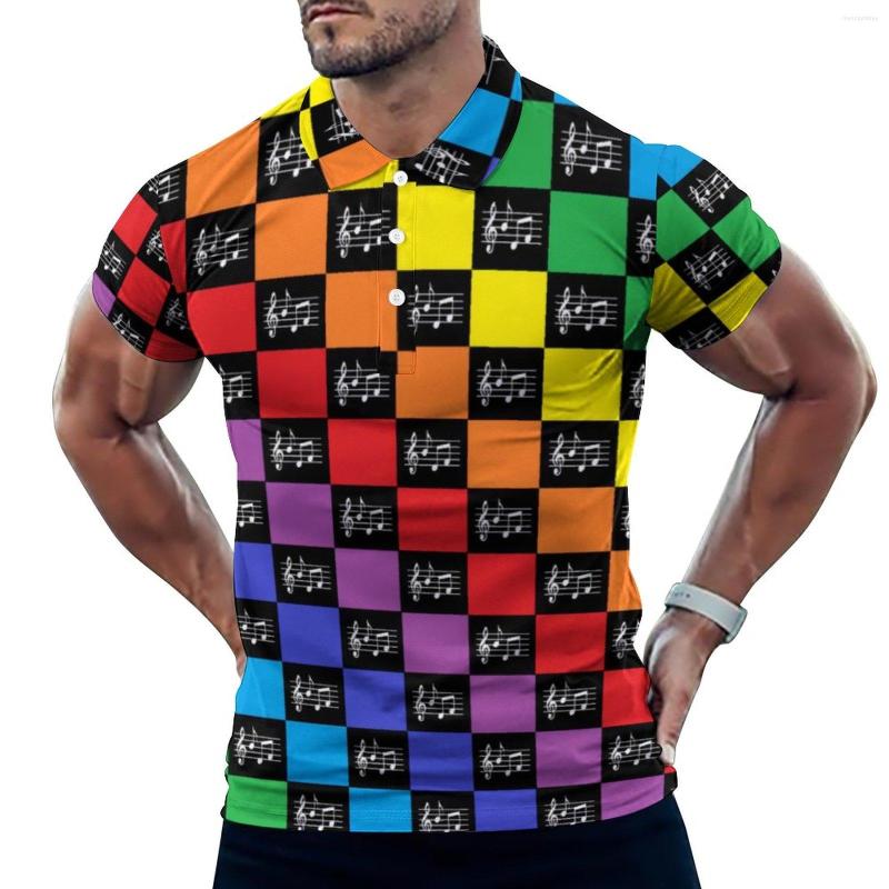 

Men' Polos Rainbow Music Notes Polo Shirt Checkered Casual Date Y2K Turn Down Collar T-Shirts Short-Sleeve Graphic Oversized Clothes, Style-3