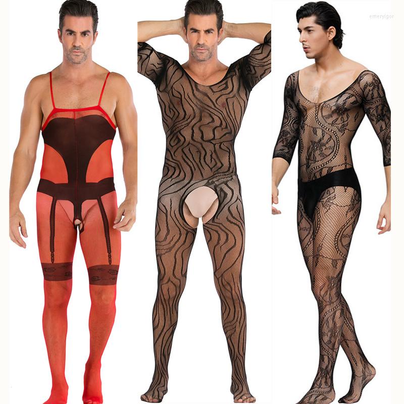 

Men's G Strings Sexy Lingerie Appeal Teddy Bodysuits Man Netting Body Stocking Porno Cosplay Fun Underwear Costumes Intimates Hose, Blue