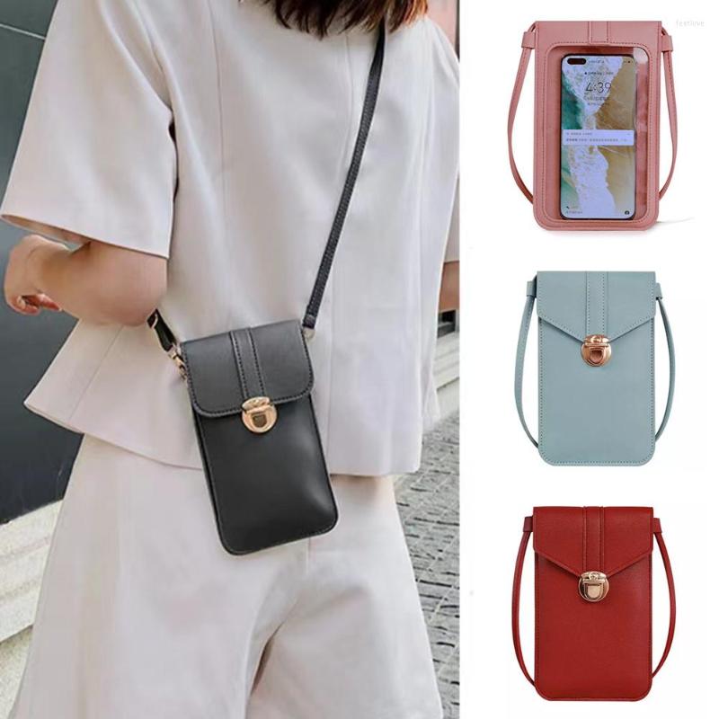 

Card Holders Messenger Mobile Phone Bag Universal For Apple/Huawei Cover Transparent Cell Case 2022 Women PU Mini Shoulder Bags, Pink