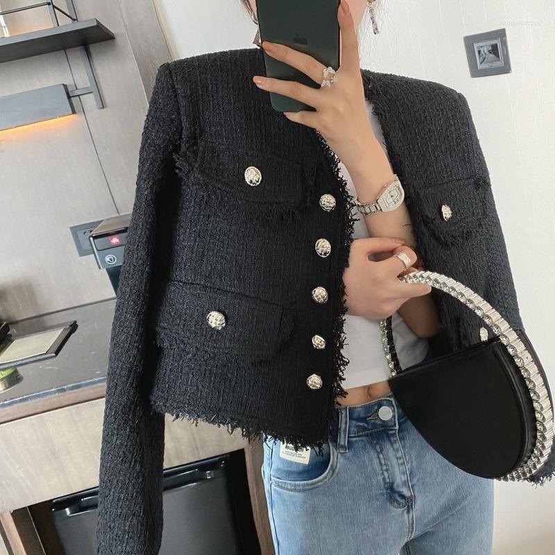 

Women' Jackets Korean Fashion Winter Jacket Women 2022 Designer Elegant Black Tweed Single Breasted Wool Coat Femme Parkas Mujer