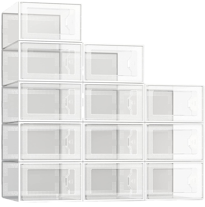 

Shoe Storage Boxes Clear Plastic Stackable Shoe Organizer for Closet Foldable Shoes Containers Bins Holders, Pls choose color