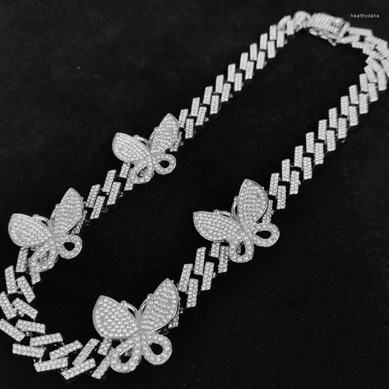 

Chains Hip Hop 15MM Bling Iced Out Rhinestone Zircon Crystal Cuban Prong Butterfly Chain Men's Necklaces For Men Women Jewelry