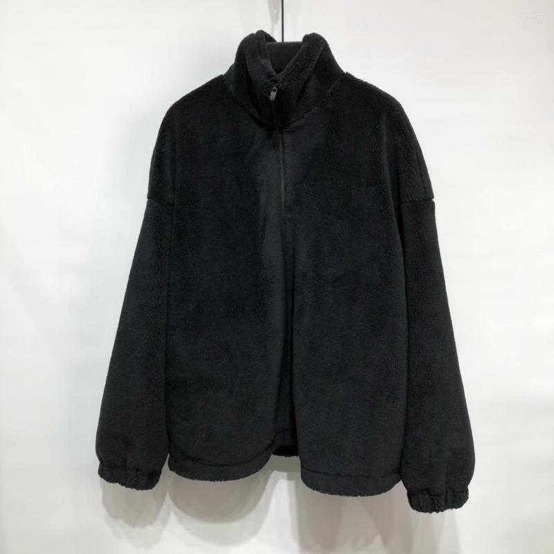 

Women' Fur Autumn And Winter Stand- Collar Zipper Jacket, Black