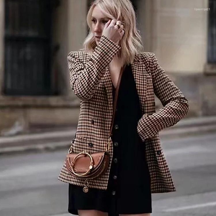 

Women' Suits Fashion Plaid Suit 2022 Autumn Style Retro Hong Kong Double-Breasted Casual Ladies Small, Auburn