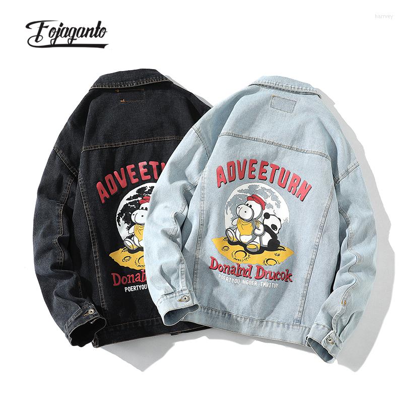 

Men' Jackets FOJAGANTO Men' Autumn All-Match Denim Jacket Hong Kong Style Couple Casual Trend Fashion Printing Male, Black