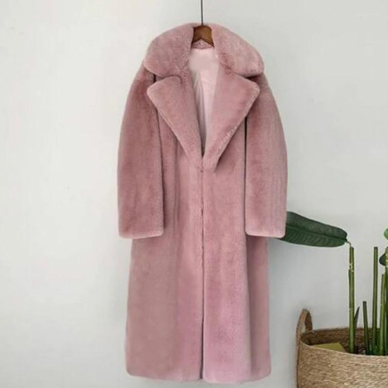 

Women's Fur 2022 Women Winter Warm Faux Coat Thick Long Turn Down Collar Female, Pea green