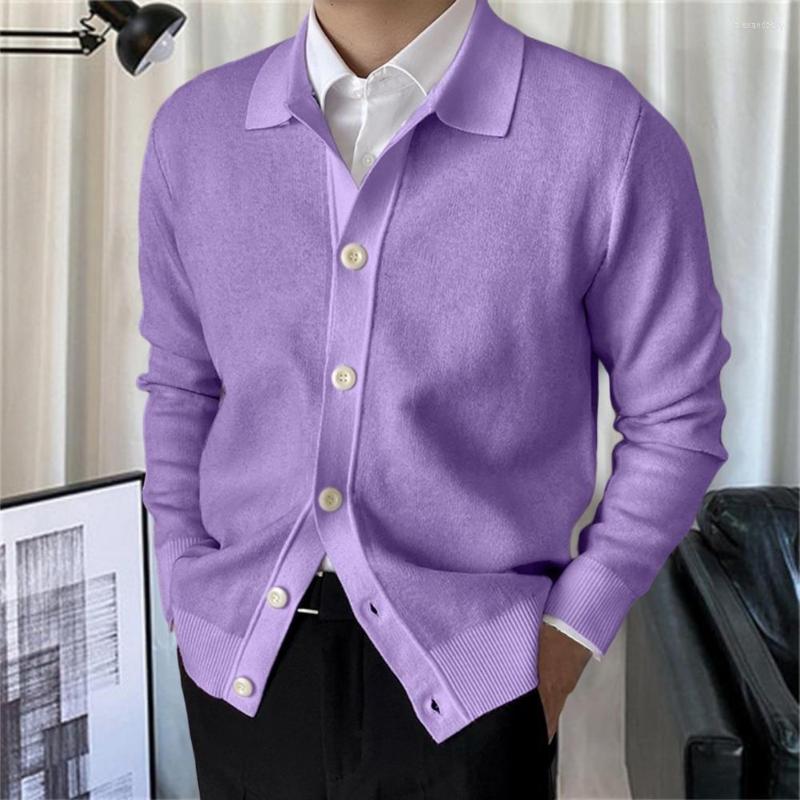 

Men's Sweaters Men Sweater Jacket Stretchy Single-breasted Coat Thermal Cardigan Turn-down Collar Spring Elastic, Red