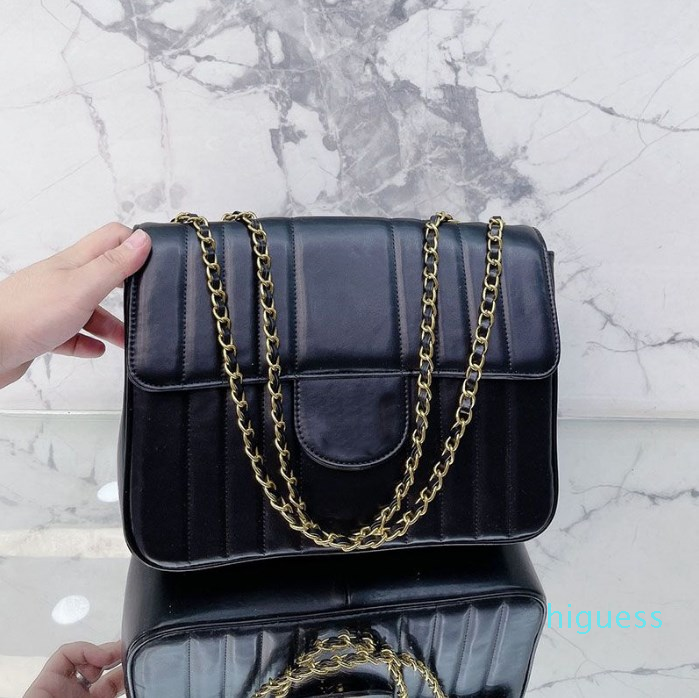 

French Womens Vinatge Designer Balack Bags Genuine Leather Gold Metal Hardware Chain Crossbody Shoulder Large Capacity Designer Handbags 30X22CM, Black