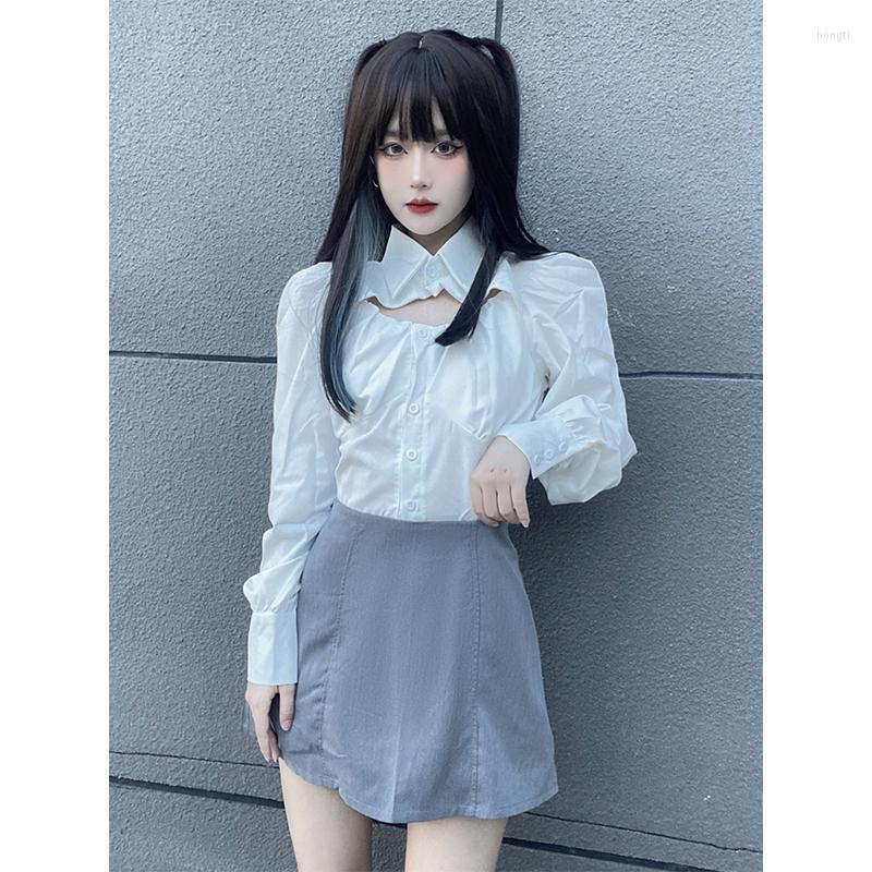 

Women's Blouses Autumn Gothic Harajuku Punk Girl White Fashion Casual Kawaii Long Sleeve Blouse Suit