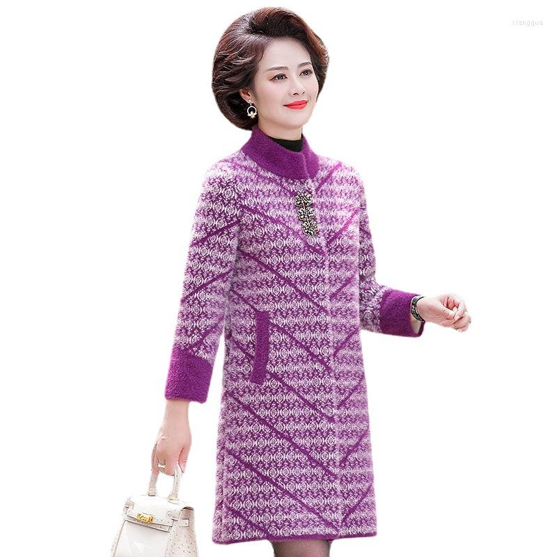 

Women's Wool Middle-aged Women Woolen Coat Winter Imitate Mink Fleece Jacket Fashion Mid Long Thick Warm Female Outwear R1688, Blue