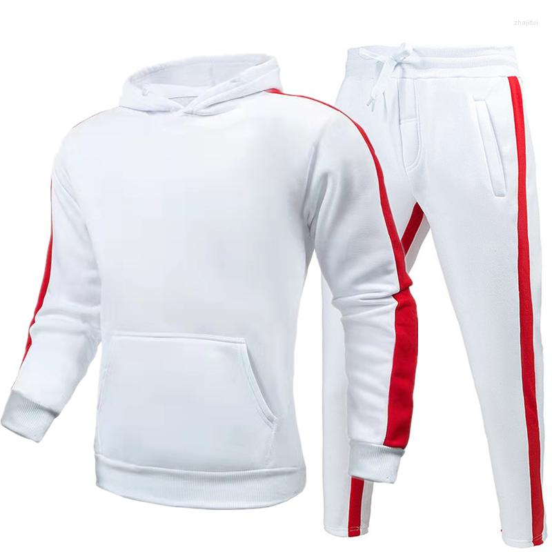

Men' Tracksuits Solid Color Splicing Men' Long Sleeve Sportswear Hoodie Shirt Sweatpants Two-piece Hooded Casual Suit, Red
