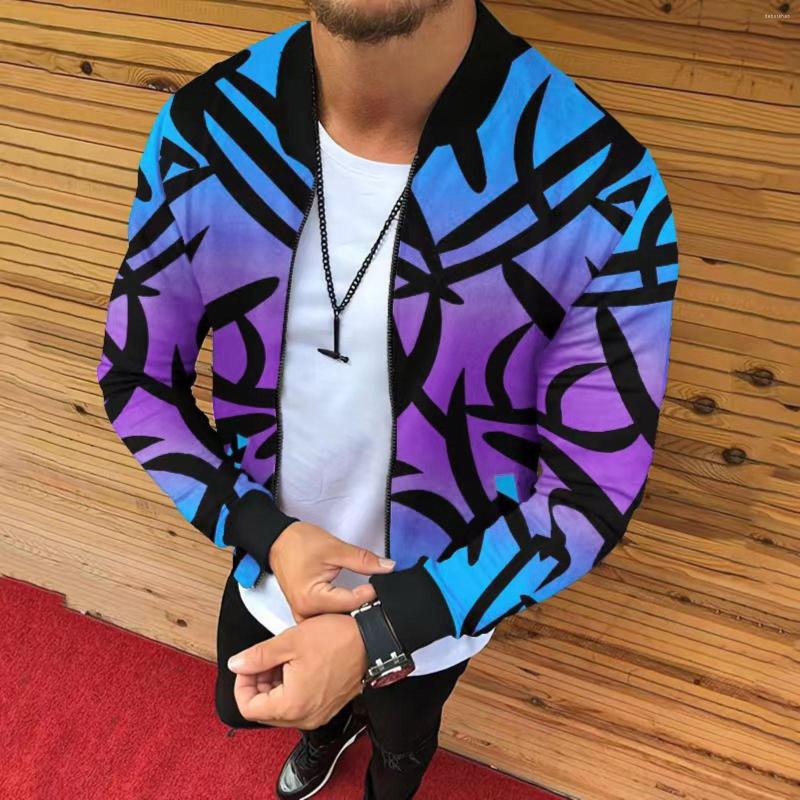 

Men's Jackets Male Winter Gradient Print Slit Pocket Jacket Long Sleeve Zipper Coat