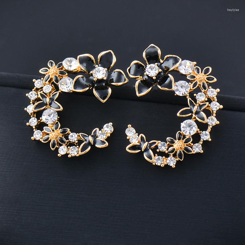 

Stud Earrings SINLEERY Classic Round Circle Flowers For Women Gold Silver Color Crystal Earring Fashion Party Jewelry ES828 SSA