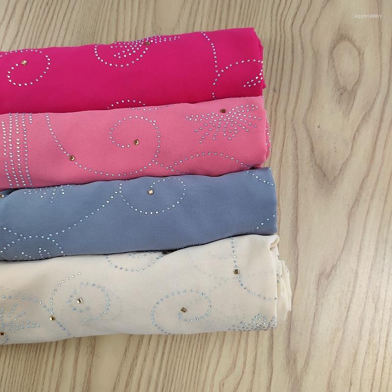 

Ethnic Clothing Premium Chiffon Hijab Shawl Women's Luxury Full Diamonds Retro Floral Pattern Wedding Party Head Wrap 170X70cm