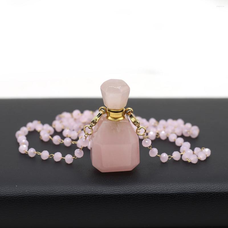 

Pendant Necklaces Arrival Natural Semi-Precious Rose Quartz Essential Oil Diffuser Perfume Bottle Necklace Charm Crystal Gift Jewelry