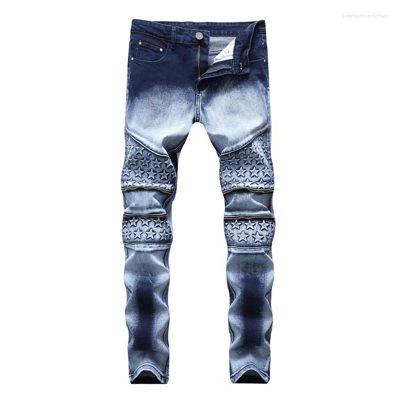 

Men's Jeans High Quality Ripped Men Skinny Elasticity Spring Frayed Dark Blue And White Streetwear Pants Two-color Men's Trousers, 5061 dark blue white