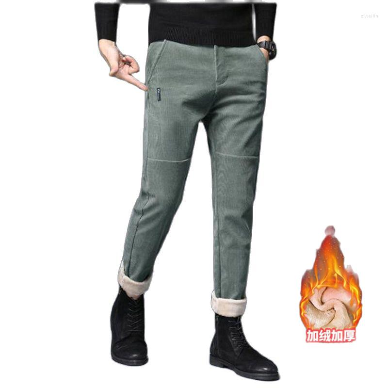 

Men's Pants 2022 Fashion Brand High Quality Cashmere Trousers Men Winter Plus Velvet Thick Warm Men's Corduroy Loose Straight, 812a-green