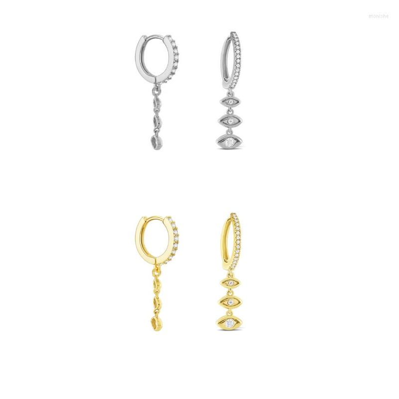 

Hoop Earrings Clear Three Zircon Eyes Pendant Drop For Women Fashion Piercing Clips Wedding Jewelry Pendientes Accessories Wholesale