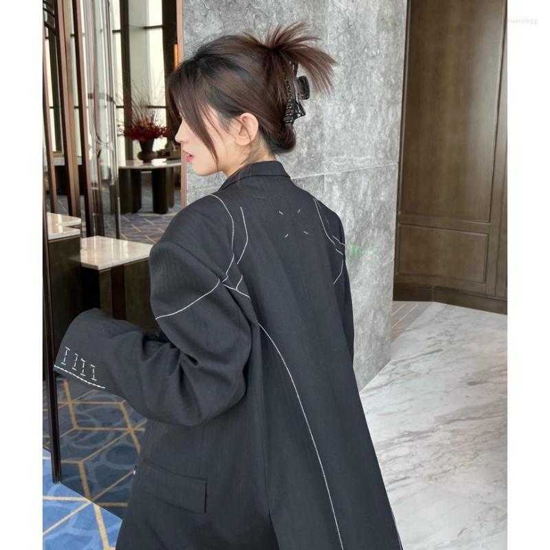 

Women' Suits Open Black Hand Sewing Line Suit Blazer Female Spring Chic High Fashioin Loose Jacket Outwear