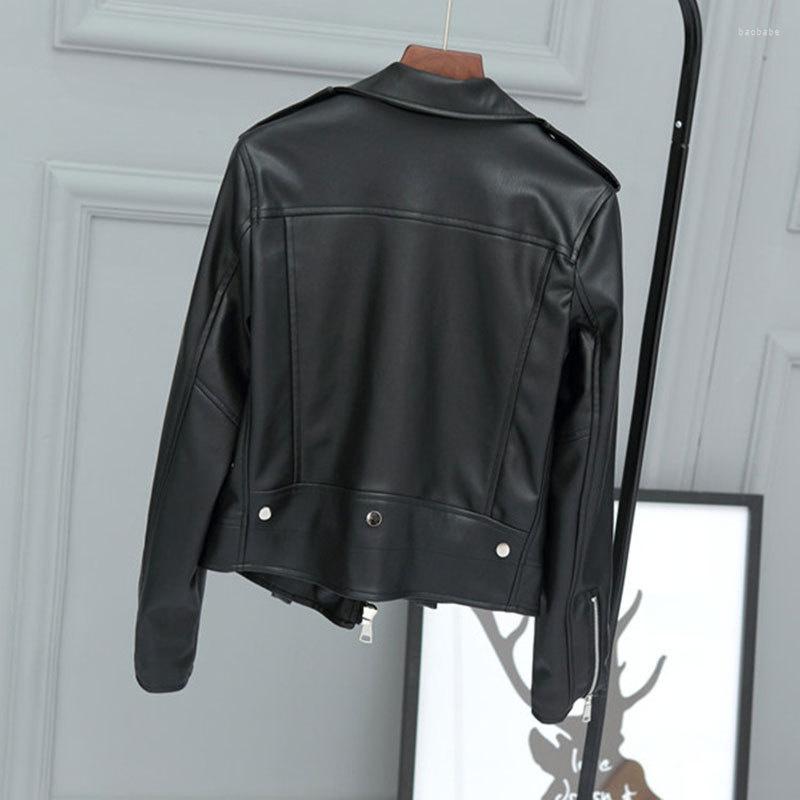 

Women' Leather Real Sheepskin Womens Short Slim Biker Jacket High Quality Black Winter Punk Zipper Coat Plus Size 4XL