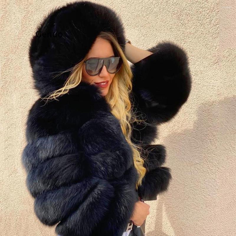 

Women' Fur Abrigo Mujer Winter Fashion Women Pink Short Faux Coat Female Hooded Long Sleeve Thick Warm Fluffy Artificial Jacket, Beige