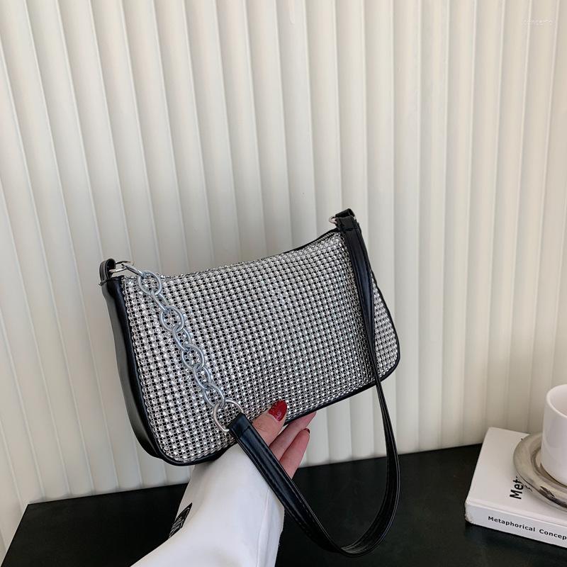 

Evening Bags Flow Fashion Shoulder Bag Women's Underarm Shiny Chain Crossbody Small, Black