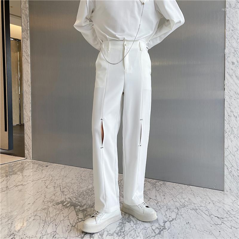 

Men's Pants Men's Black White Straight Hole Decor Casual Long Trousers Chic