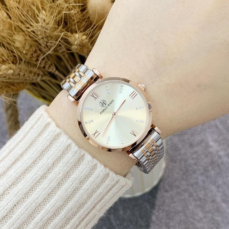 

Wristwatches PABLO RAEZ Luxury Lady Watch Women Waterproof Rose Gold Steel Strap Girls WristWatch Top Brand Bracelet Clocks Relogio Feminino, Silver white dial