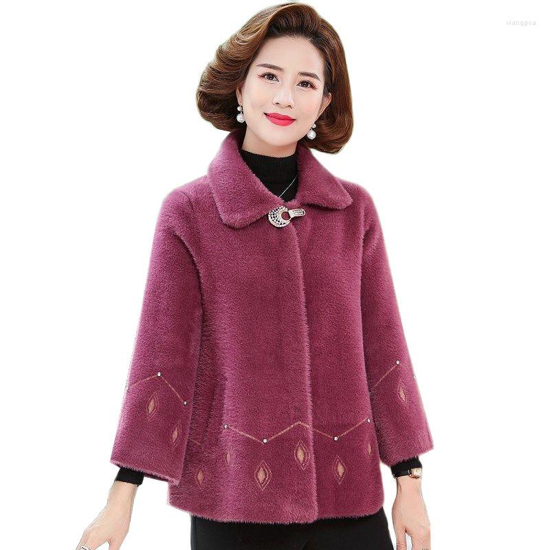 

Women's Wool Middle-aged Autumn Winter Women's Imitate Mink Fleece Coat Women Outerwear Short Mothers Clothes Woolen Coats Tops, Blue
