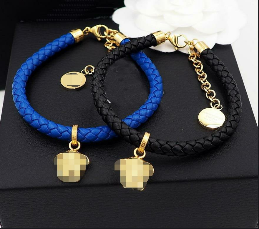 Fashion new designed Pendants leather Rope chain bracelet Banshee Medusa head portrait 18K gold plated women ladies bracelets Designer Jewelry BV-image-783368131
