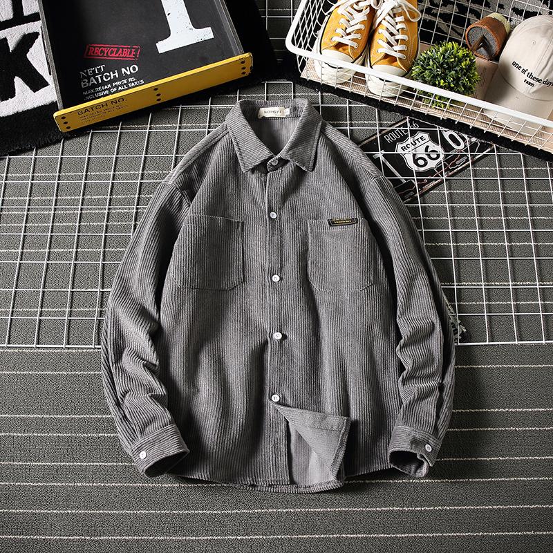 

Men's Casual Shirts Winter Padded Corduroy Shirt Men Warm Fashion Retro Solid Color Cotton Loose Long-sleeved -5XL, Black