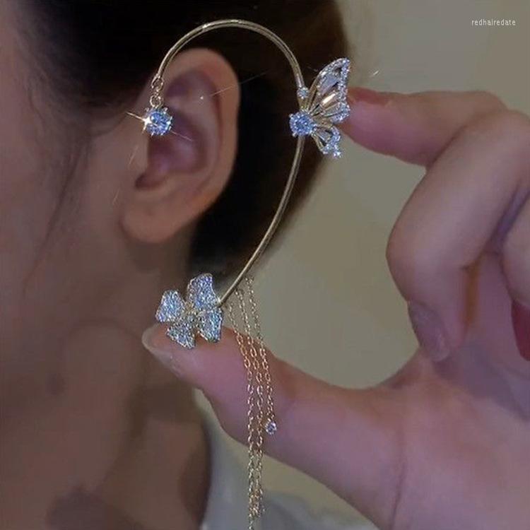 

Backs Earrings High-end Super Fairy Diamond-studded Butterfly Tassel Flower Fashion Ear-free Female Ear Clips All-match